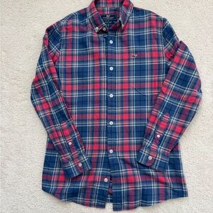 Boys size M Vineyard Vines whale shirt button down in flannel plaid.